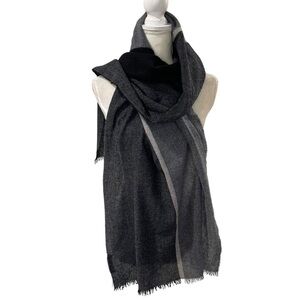 Hickey Freeman Black/Gray Center Stripe Double-Face 100% Cashmere Scarf $125 NWT